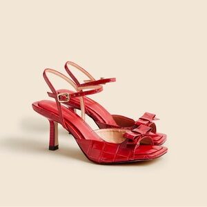 J. Crew Collection Leni Red Croc-Embossed Slingback Heels with Bow size 8.5